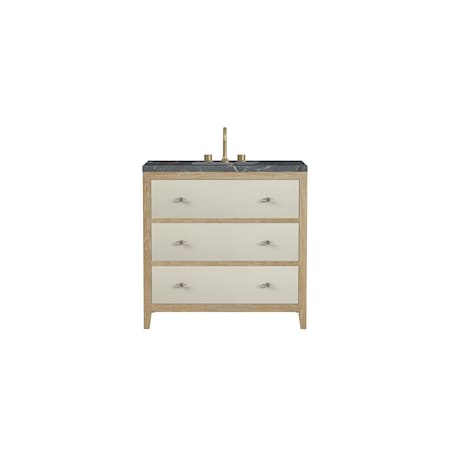James Martin Vanities 36'' Single Vanity, Sunwashed Oak with Embossed Shagreen w/ 3 CM Parisien Bleu Quartz Top D604-V36-SHG-3PBL